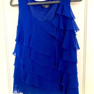 Blue layered ruffle tank top